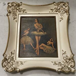 Vintage Ballerina Print Ornate Resin White/Gold Frame Hollywood Regency